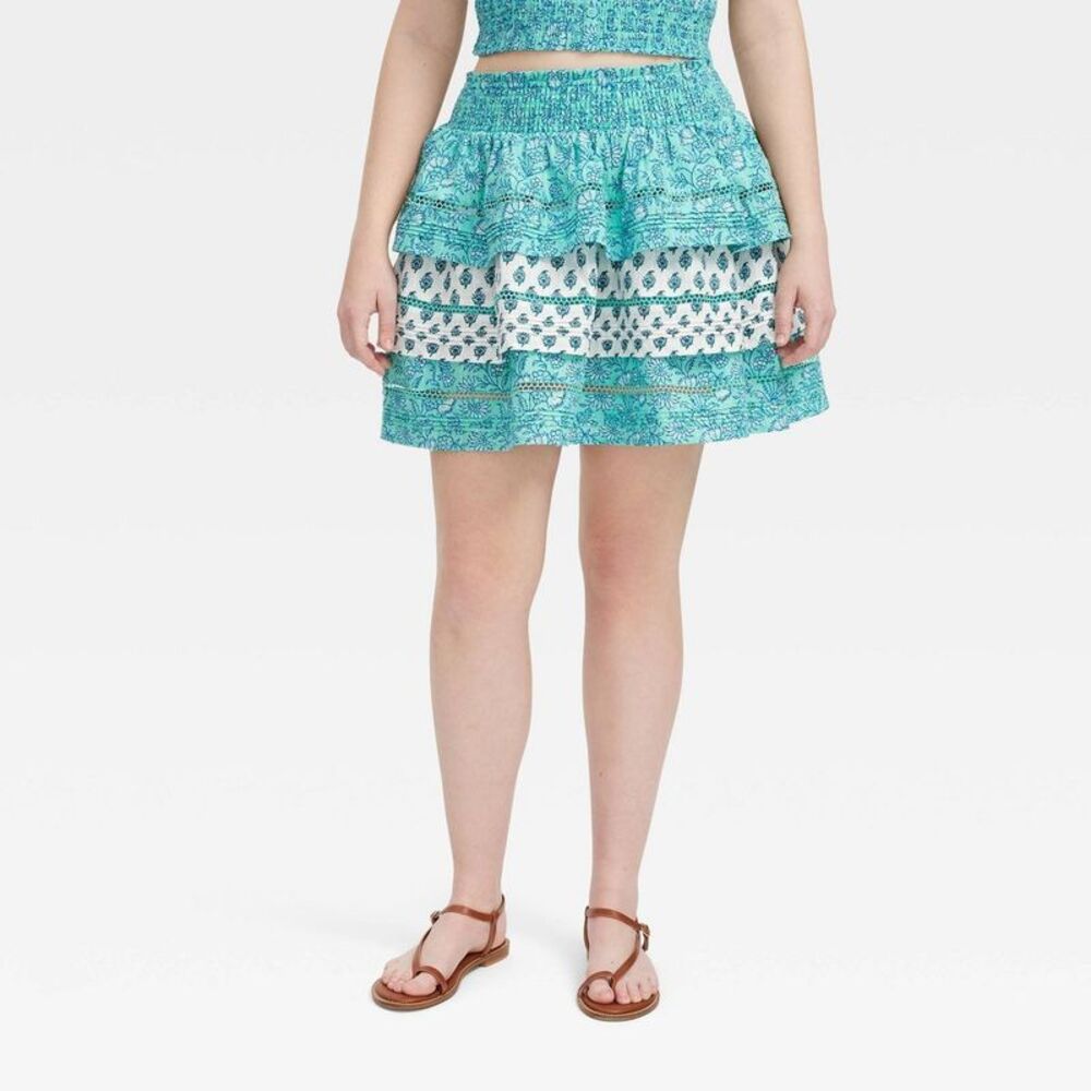 Women's Garden Floral/Bouquet Tiered Mini Skirt Teal - Roller Rabbit XS